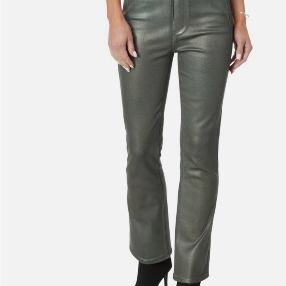 PAIGE Metallic Green Flare Jeans